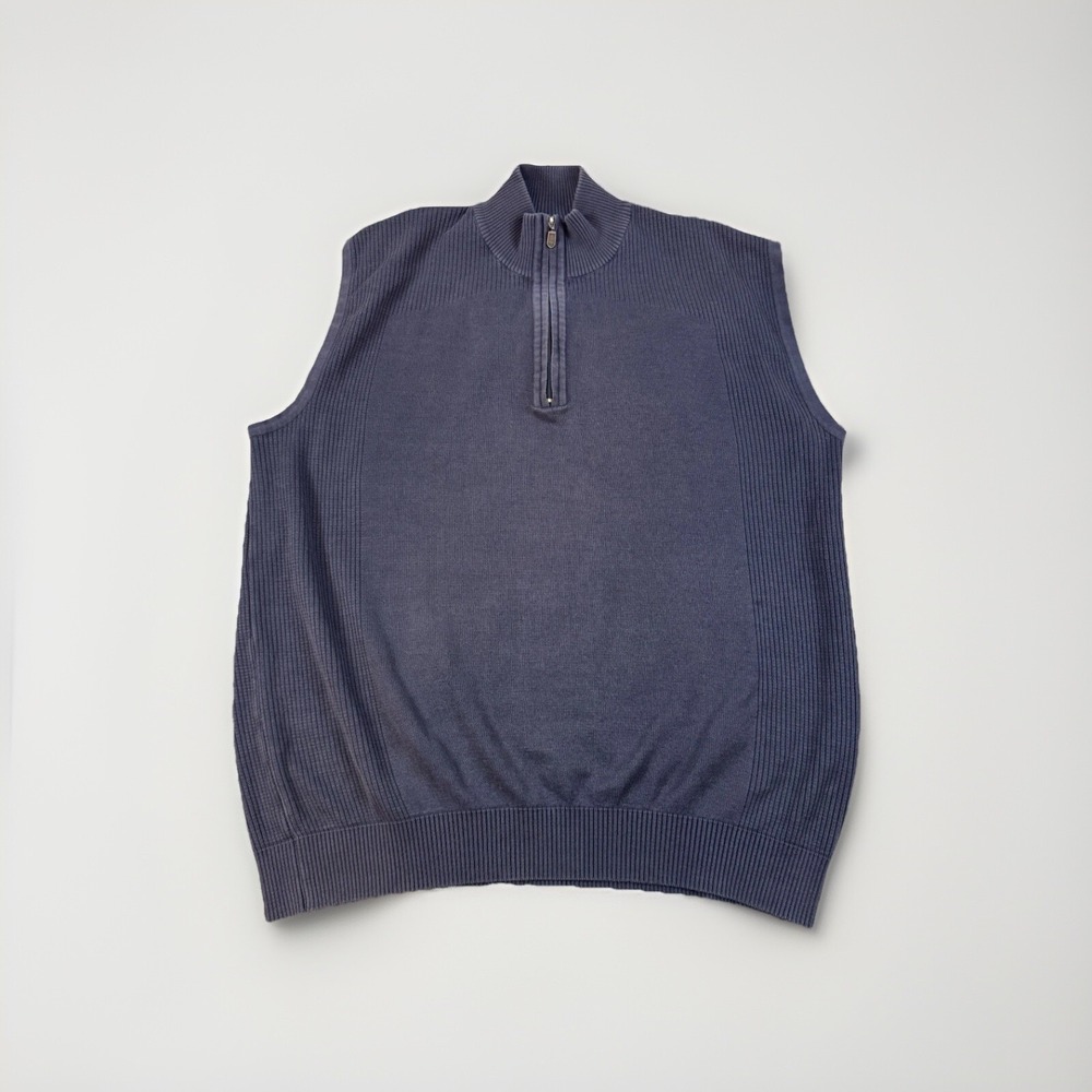 Vintage St Croix Shop Vest Men's XL Navy 1/4 Zip Cotton Blend Made in USA